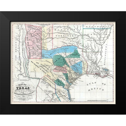 Texas - Colorado River - Konen Marche 1835 Black Modern Wood Framed Art Print by Marche