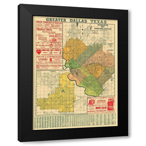 Dallas Texas Landowner - Worley 1905 Black Modern Wood Framed Art Print by Worley