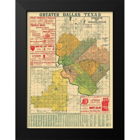Dallas Texas Landowner - Worley 1905 Black Modern Wood Framed Art Print by Worley