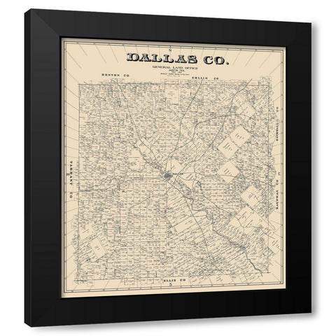 Dallas Texas Landowner - Land Office 1884 Black Modern Wood Framed Art Print with Double Matting by Land Office