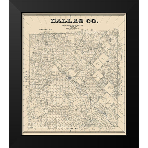 Dallas Texas Landowner - Land Office 1884 Black Modern Wood Framed Art Print by Land Office