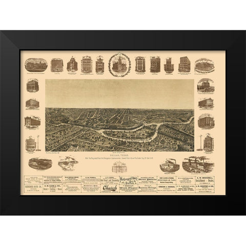 Dallas Texas - Giraud 1892 Black Modern Wood Framed Art Print by Giraud