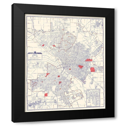 Dallas Texas - Ashburn 1947 Black Modern Wood Framed Art Print with Double Matting by Ashburn
