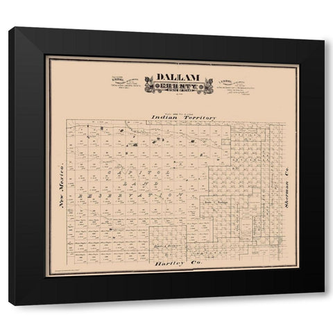 Dallam County Texas - Hall 1888  Black Modern Wood Framed Art Print by Hall