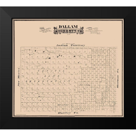 Dallam County Texas - Hall 1888  Black Modern Wood Framed Art Print by Hall