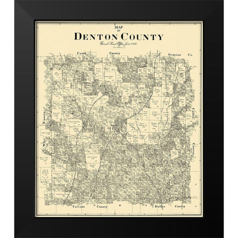 Denton Texas Landowner - General Land Office 1897 Black Modern Wood Framed Art Print by Land Office