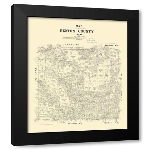 Denton County Texas - Walsh 1879 Black Modern Wood Framed Art Print with Double Matting by Walsh