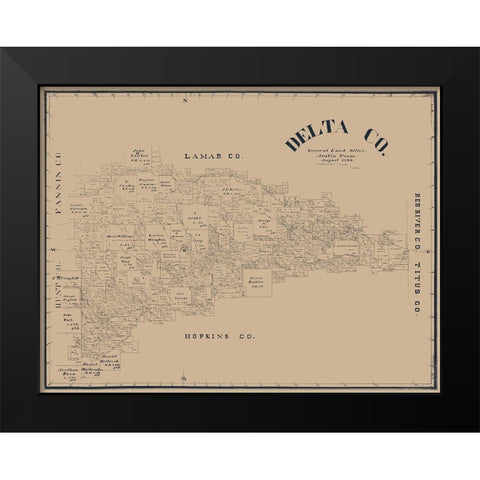 Delta County Texas - Blain 1889  Black Modern Wood Framed Art Print by Blain