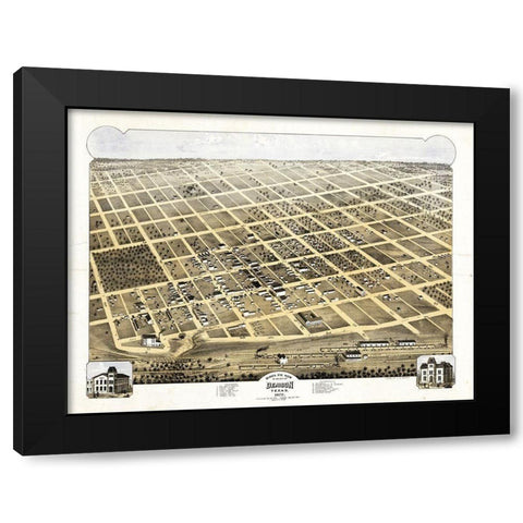 Denison Texas - Pearce 1873  Black Modern Wood Framed Art Print by Pearce