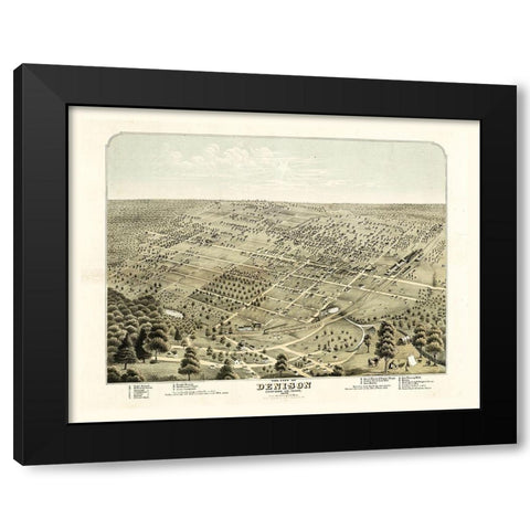 Denison Texas - Morse 1876  Black Modern Wood Framed Art Print by Morse