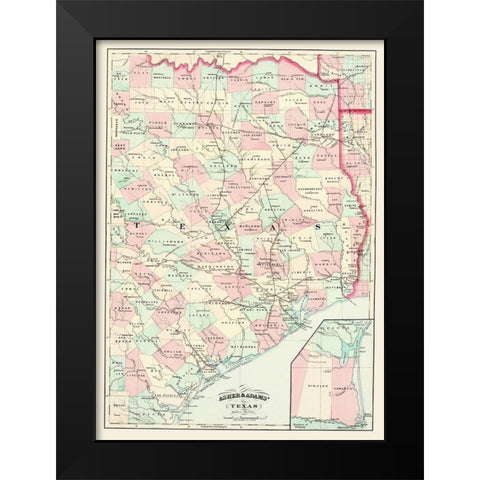 Texas Eastern Portion - Asher 1874 Black Modern Wood Framed Art Print by Asher