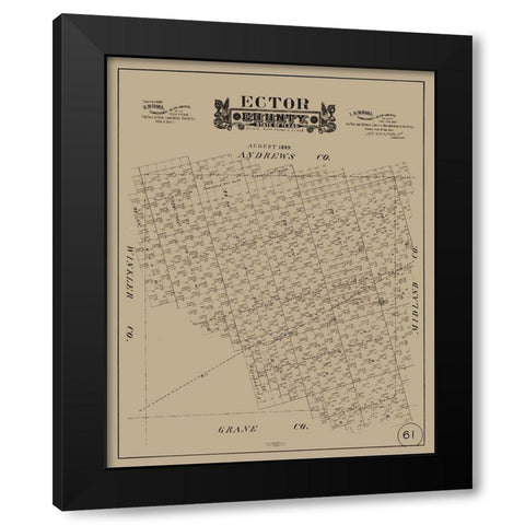 Ector County Texas - Hall 1889  Black Modern Wood Framed Art Print by Hall