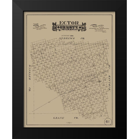 Ector County Texas - Hall 1889  Black Modern Wood Framed Art Print by Hall