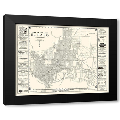 El Paso Texas - Western 1938 Black Modern Wood Framed Art Print by Western
