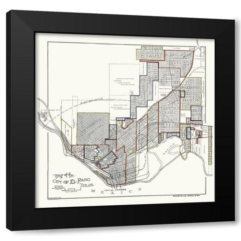 El Paso Texas - Baer 1906 Black Modern Wood Framed Art Print with Double Matting by Baer