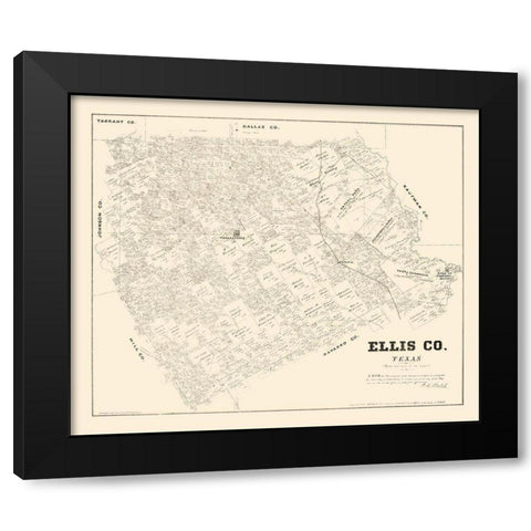 Ellis County Texas - Walsh 1879 Black Modern Wood Framed Art Print with Double Matting by Walsh
