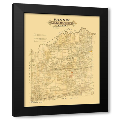 Fannin County Texas - Marshall 1870 Black Modern Wood Framed Art Print with Double Matting by Marshall