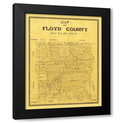Floyd County Texas - 1888 Black Modern Wood Framed Art Print with Double Matting by Unknown
