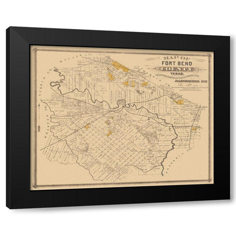 Fort Bend Texas Landowner - Land Office 1882 Black Modern Wood Framed Art Print with Double Matting by Land Office