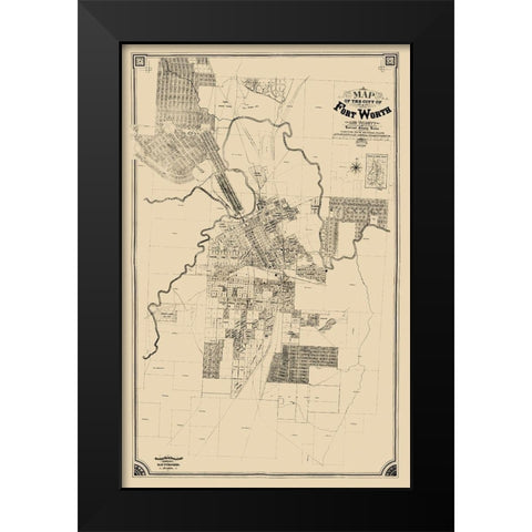 Fort Worth Texas - King 1888 Black Modern Wood Framed Art Print by King