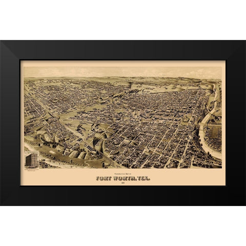 Fort Worth Texas - Wellge 1891 Black Modern Wood Framed Art Print by Wellge