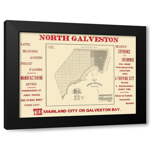 North Galveston Texas Plat - City Of Galveston Black Modern Wood Framed Art Print with Double Matting by City Of Galveston