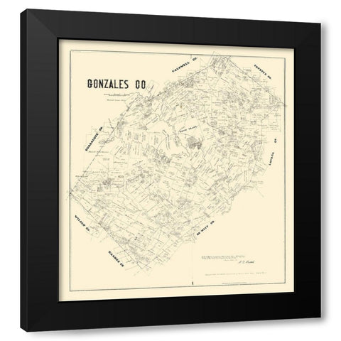 Gonzales County Texas - Walsh 1880 Black Modern Wood Framed Art Print with Double Matting by Walsh