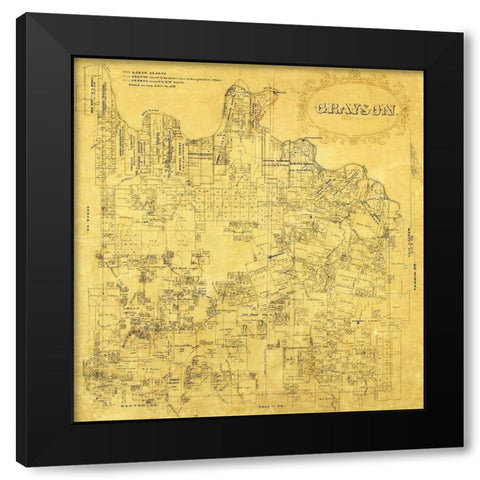 Grayson County Texas - 1853 Black Modern Wood Framed Art Print with Double Matting by Unknown