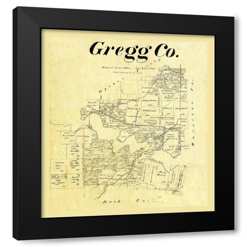 Gregg County Texas - Cousins 1874 Black Modern Wood Framed Art Print with Double Matting by Cousins