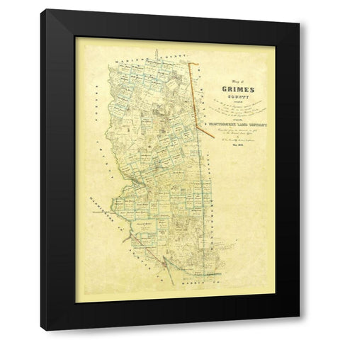 Grimes County Texas - 1858 Black Modern Wood Framed Art Print with Double Matting by Unknown