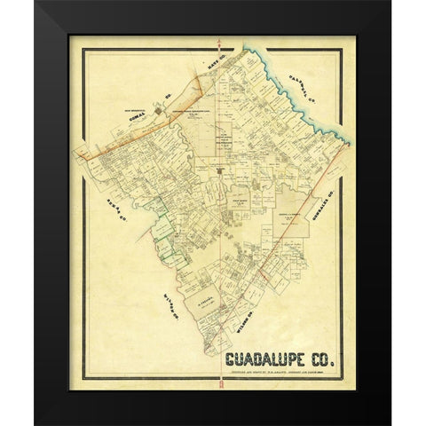 Guadalupe County Texas - Arlitt 1869 Black Modern Wood Framed Art Print by Arlitt