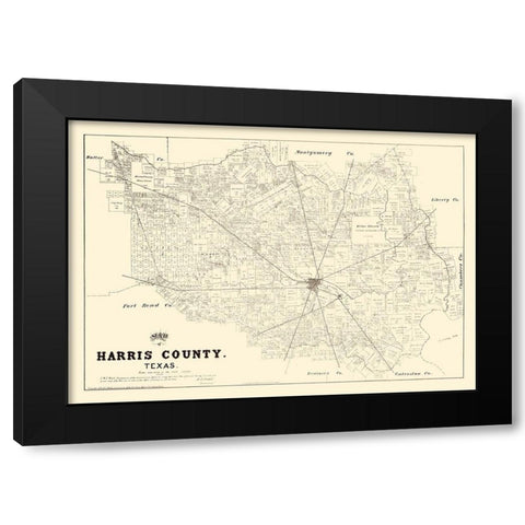 Harris County Texas - Walsh 1879 Black Modern Wood Framed Art Print with Double Matting by Walsh