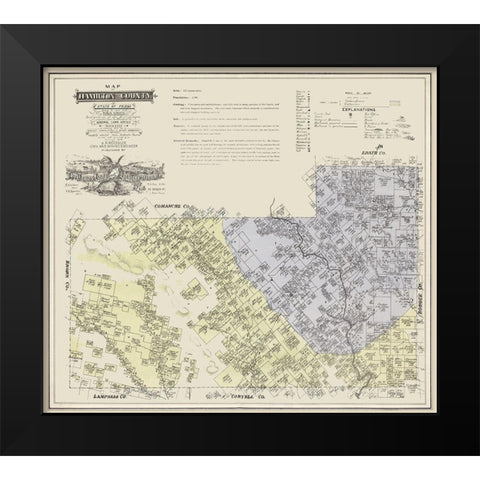 Hamilton County Texas - Roessler 1876  Black Modern Wood Framed Art Print by Roessler