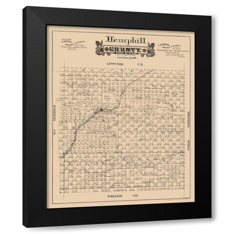 Hemphill County Texas - Hall 1888  Black Modern Wood Framed Art Print with Double Matting by Hall