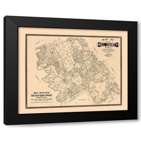 Hill County Texas - Craig 1886  Black Modern Wood Framed Art Print with Double Matting by Craig
