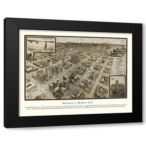 Houston Texas - Hopkins 1912 Black Modern Wood Framed Art Print by Hopkins