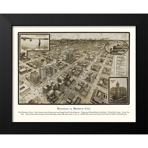 Houston Texas - Hopkins 1912 Black Modern Wood Framed Art Print by Hopkins
