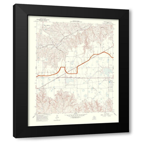 Hoover Texas Quad - USGS 1969 Black Modern Wood Framed Art Print with Double Matting by USGS