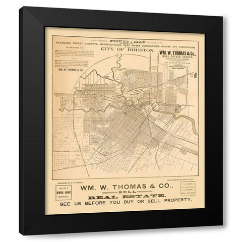 Houston Texas - Thomas 1890  Black Modern Wood Framed Art Print with Double Matting by Thomas