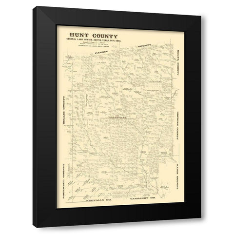 Hunt County Texas - Lucas 1873 Black Modern Wood Framed Art Print with Double Matting by Lucas