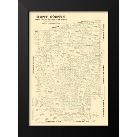 Hunt County Texas - Lucas 1873 Black Modern Wood Framed Art Print by Lucas
