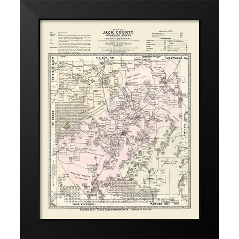 Jack County Texas - Roessler 1876 Black Modern Wood Framed Art Print by Roessler