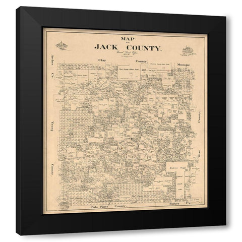 Jack County Texas - Baker 1896  Black Modern Wood Framed Art Print by Baker