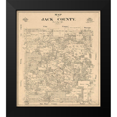 Jack County Texas - Baker 1896  Black Modern Wood Framed Art Print by Baker