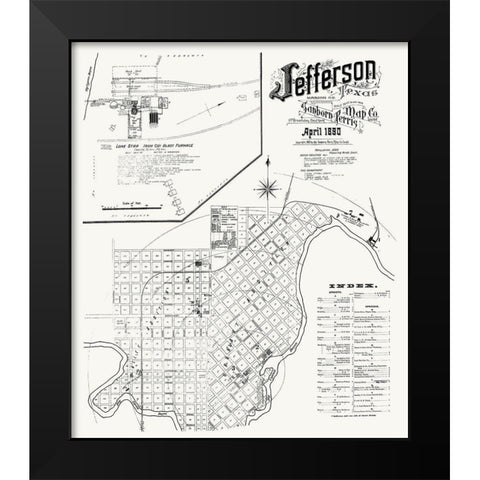 Jefferson Texas - Sanborn 1890 Black Modern Wood Framed Art Print by Sanborn