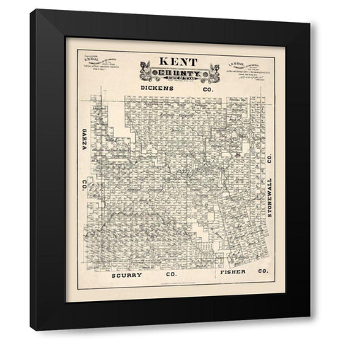Kent County Texas - Hall 1888  Black Modern Wood Framed Art Print by Hall