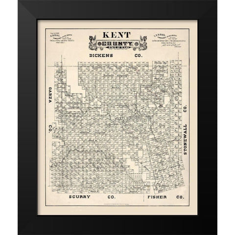 Kent County Texas - Hall 1888  Black Modern Wood Framed Art Print by Hall