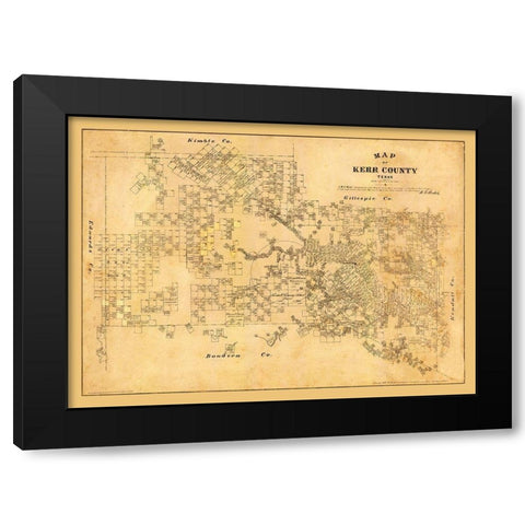 Kerr County Texas - Walsh 1879  Black Modern Wood Framed Art Print with Double Matting by Walsh