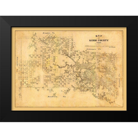 Kerr County Texas - Walsh 1879  Black Modern Wood Framed Art Print by Walsh