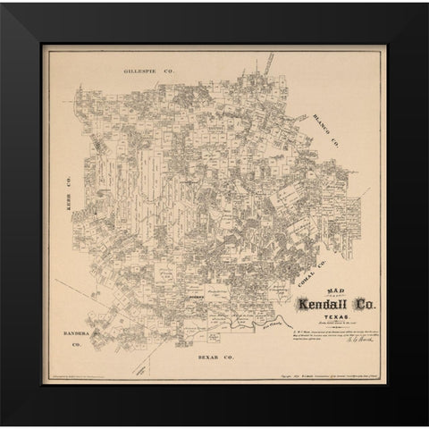 Kendall County Texas - Walsh 1879  Black Modern Wood Framed Art Print by Walsh